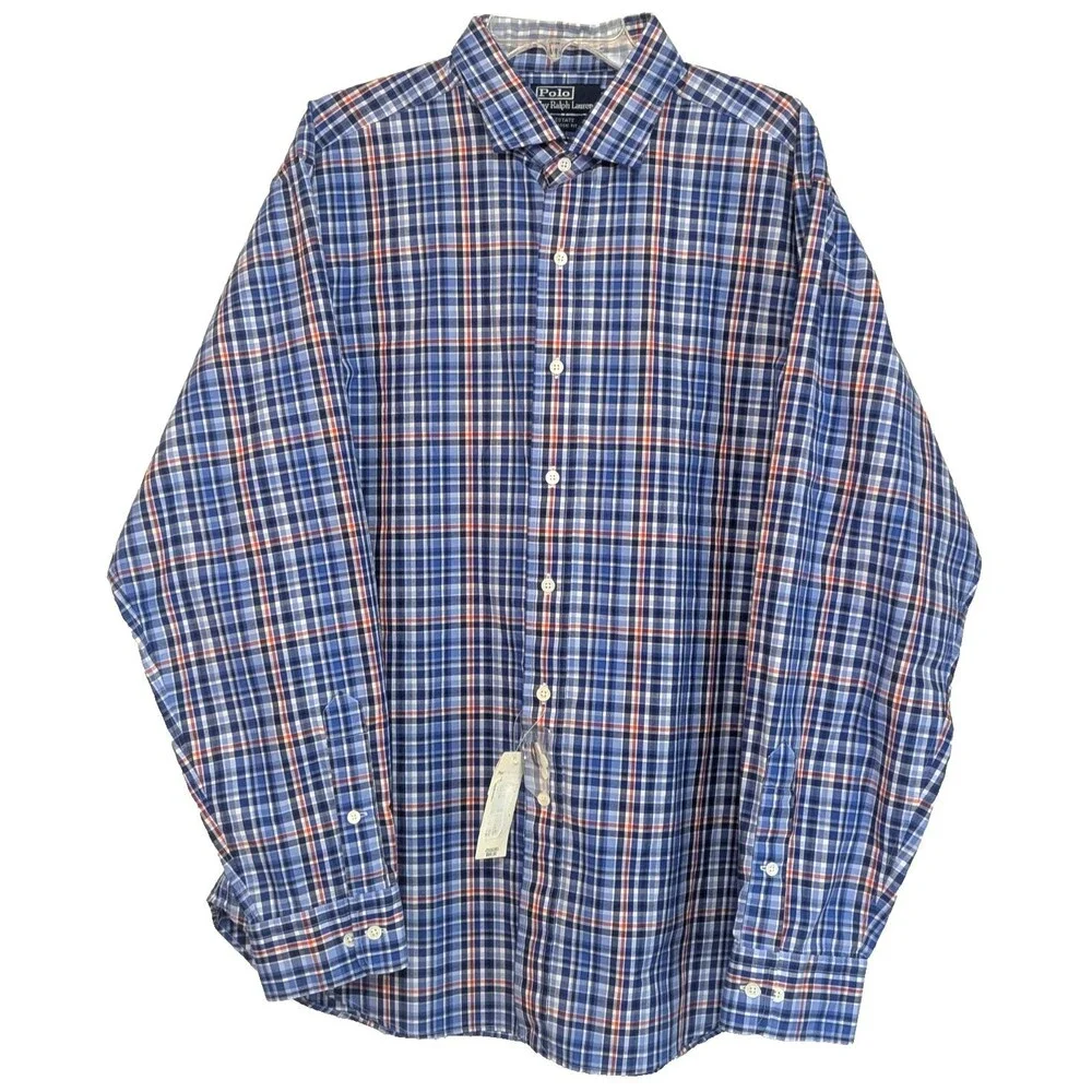 Polo Ralph Lauren Men's Shirt 17.5 XL Estate Classic Fit Blue Plaid Cotton LS